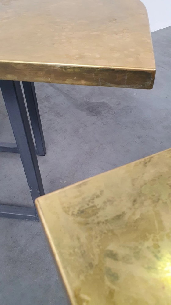 Image 1 of Large brass design table oval modular - raw steel wabi sabi