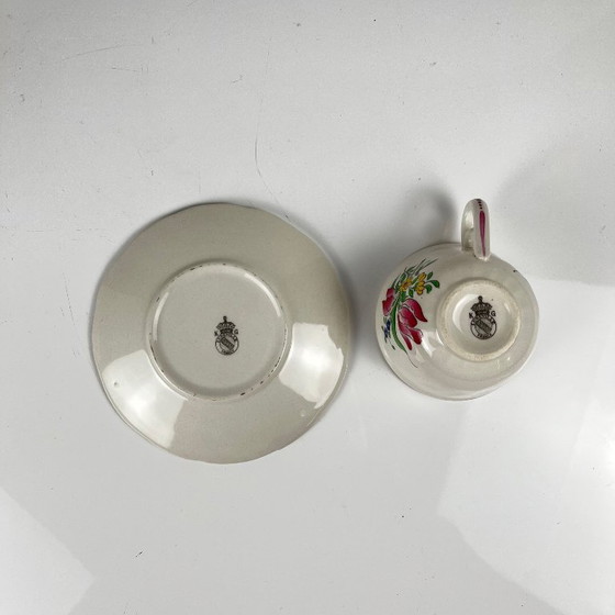 Image 1 of Set of 6 coffee cups with saucers, Streetlight pattern by KG Lunéville