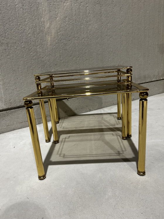 Vintage Nestingtables Italian Design – Mid Century Modern, Bijzettafels, Glass, Metal (photo 6 of 7)