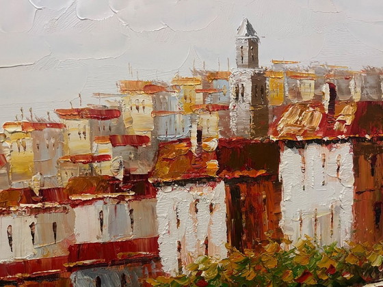 Image 1 of Cuadro 140x70 cm Pintura acrílica Vista de un pueblo del sur de Europa