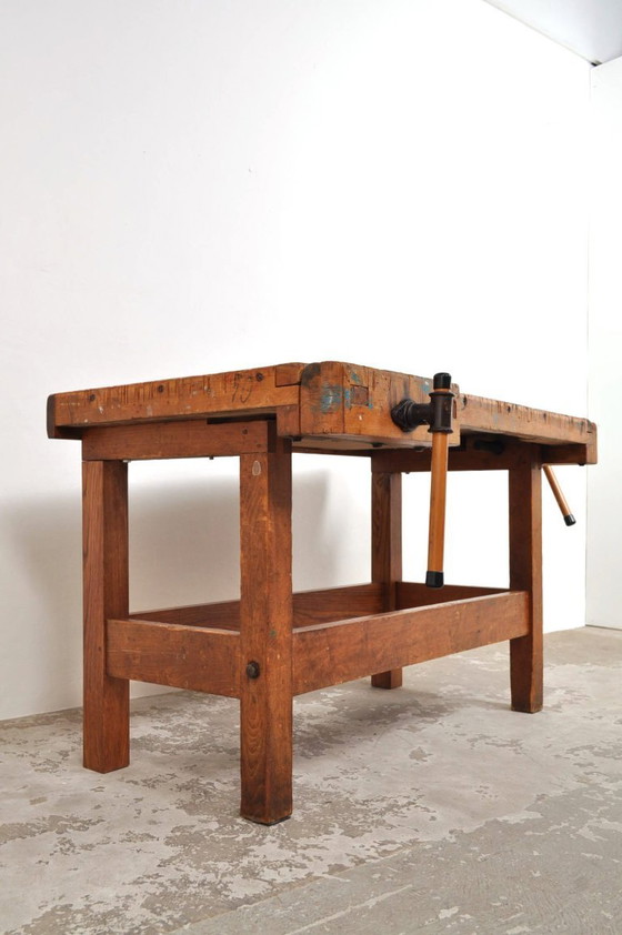 Image 1 of Vintage beuken- en eikenhouten werkbank Nooitgedagt / kookeiland