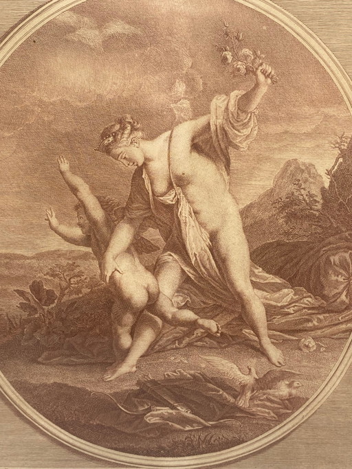 No love without sorrow, No rose without a thorn, ancient engraving after Nattier by Lépicé, 18th century (photo 2 of 10)