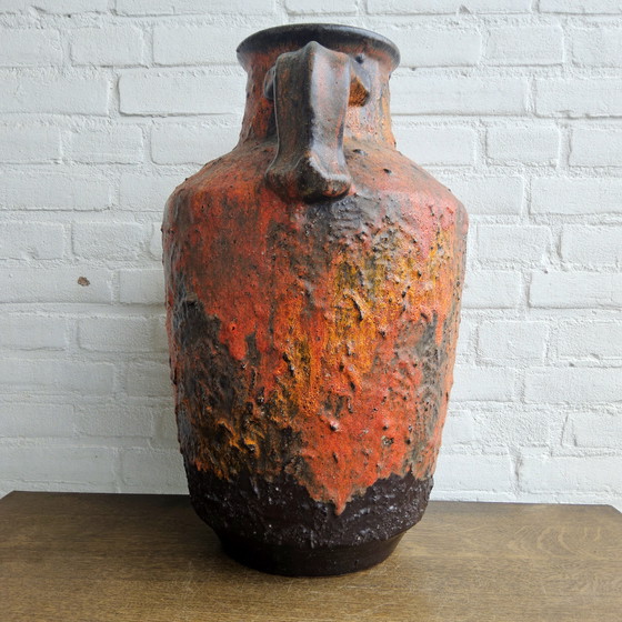 Image 1 of XXL West Germany Floor Vase Carstens Tonnieshof Fat Lava / West Germany Ceramic Vase Extra Large
