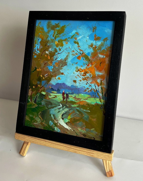 Image 1 of Dipinto ad olio originale Paesaggio rurale Natura Autunno Sentiero nel campo