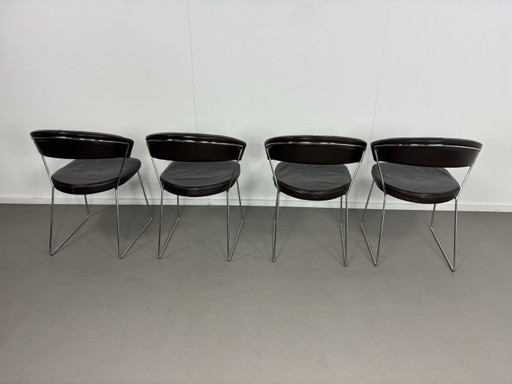 4 sedie da pranzo vintage Calligaris in pelle marrone cioccolato – eetkamerstoelen, Leather, Metal (photo 2 of 10)