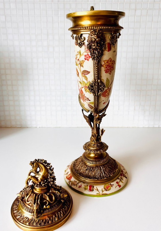 Image 1 of ¡¡¡¡¡UNA CORNUCOPIA DE PORCELANA MONTADA EN BRONCE CUERNO 53 CM OBRA MAESTRA !!!!!