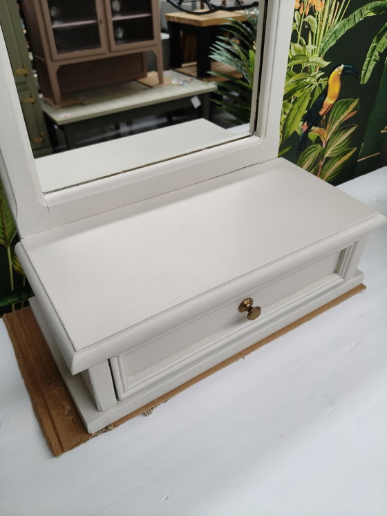 Vintage Small Mirror with Drawer – Glass, Wood (photo 3 of 5)