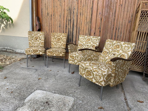 Fauteuils Club en Acier et Bois Style Bauhaus, Années 1940, Lot de 4