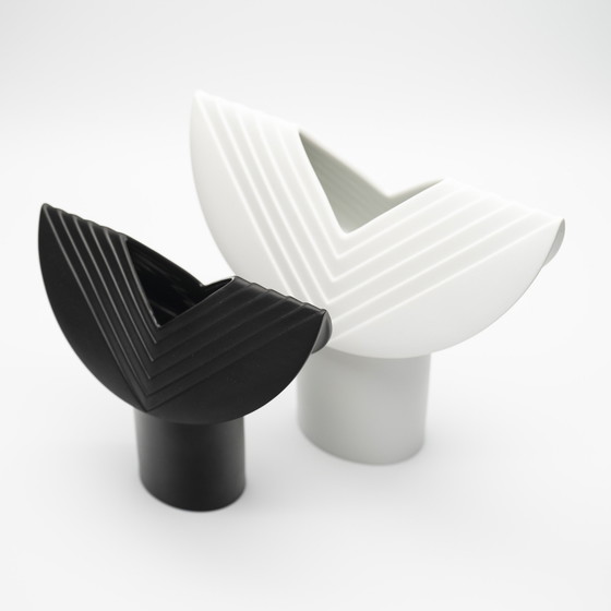 Image 1 of Rosenthal Studio Line Bisque Porcelain Vase Duo Ambrosio Pozzi Totem Minimalist