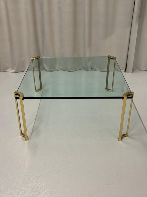 Tavolino da caffè vintage in bronzo e vetro di Peter Ghyczy, Germania anni '70
