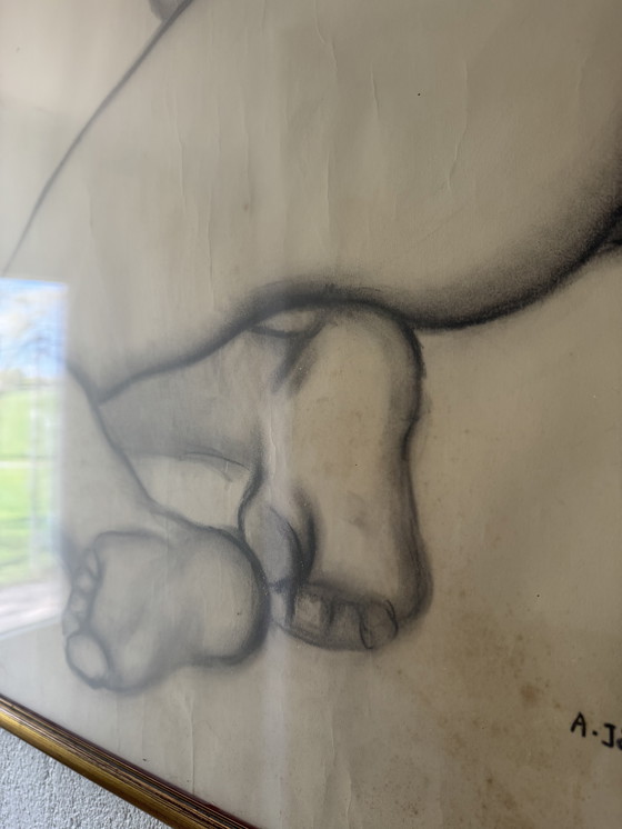 Image 1 of Large Nude Charcoal Painting André Jaoul