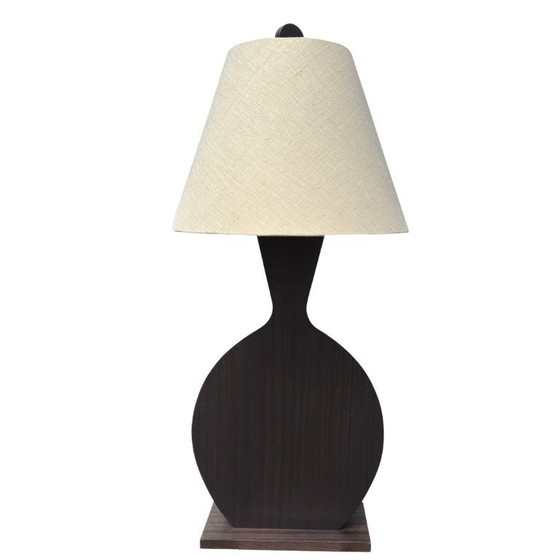 Image 1 of Lámpara de mesa postmoderna de madera oscura - al estilo de Roche Bobois (c. 1980, Francia)