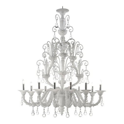 Imperial Venetian Modern White "Ca' Rezzonico" With Curls Murano Glass Chandelier
