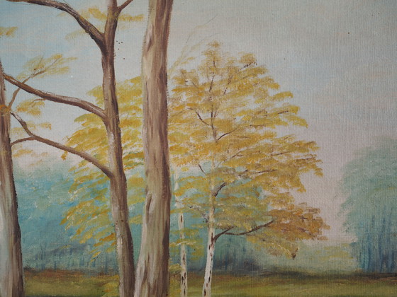 Image 1 of Peinture "Deux bouleaux près de l'étang", design scandinave, années 1970