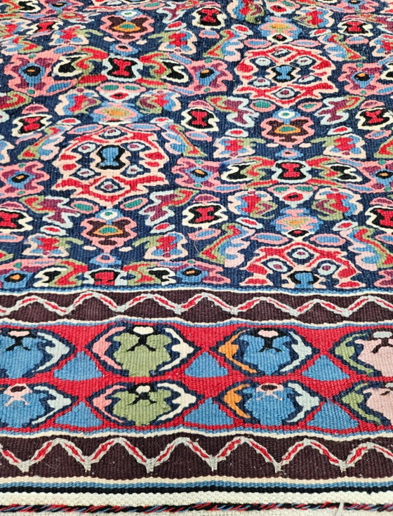 Image 1 of Tappeto persiano Senneh vintage in lana, annodato a mano, con motivo astratto, 158x252 cm.