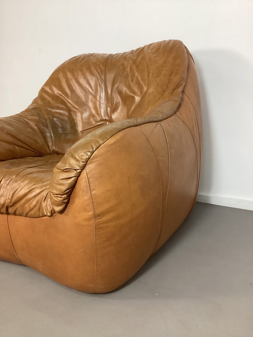 Cognac lederen fauteuil jaren’70 italiaans