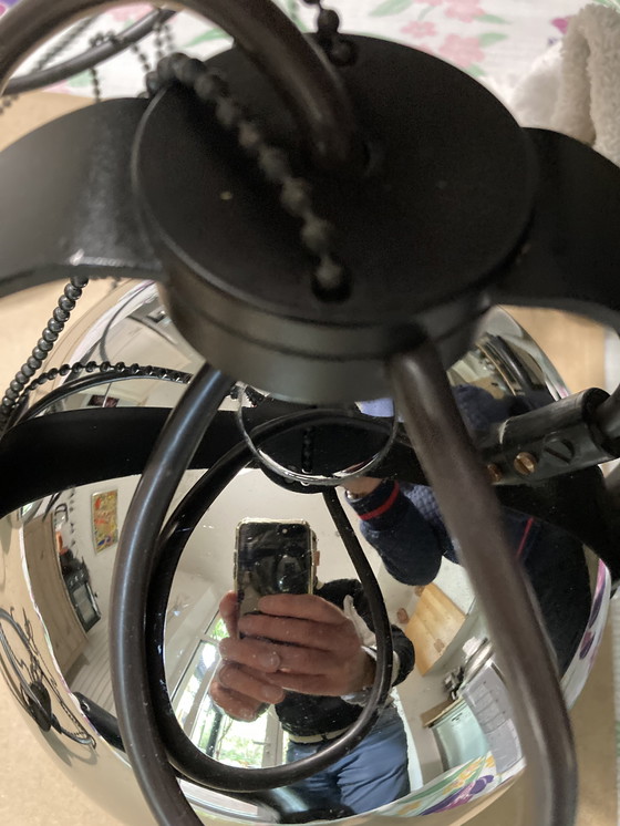 Image 1 of Pair of Chromed Metal Hangers, German Manufacture, 80's Hoffmeister Leuchten House