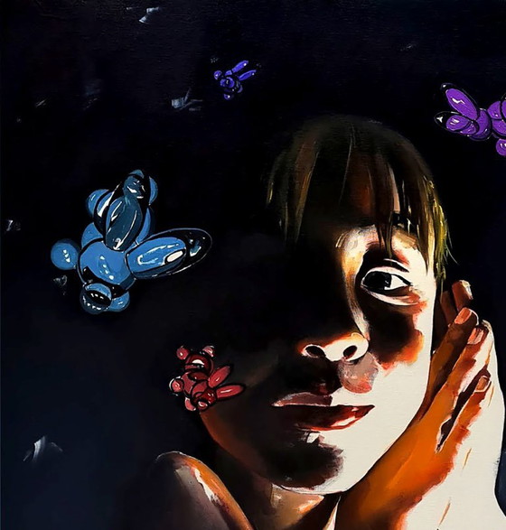 Pittura a Olio Originale Arte Contemporanea Pop Art Mondo dei Sogni, Dipinti e disegni, Tela, Nero, Modern (foto 4 di 7)