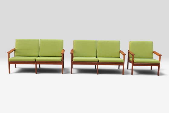 Illum Wikkelsø „Capella“ Set di 1 Poltrona e 2 Divani – Niels Eilersen – Anni '60 – Sofà, Legno, Tessile (photo 3 of 15)