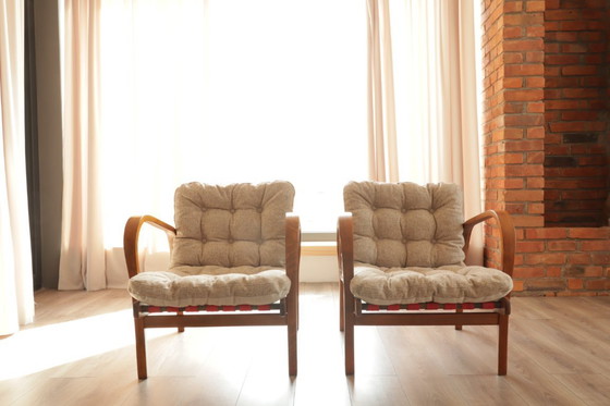 Image 1 of Mid Century Paar Loungesessel, tschechoslowakisches Duett, Designer K.Kozelka &amp; A.Kropacek, 1940er Jahre, Bugholz, natürlich