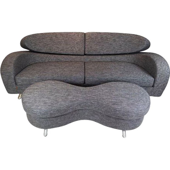 Image 1 of Vintage Two seater sofa of grey wool fabric with stool by the norwegian brand Brunstad