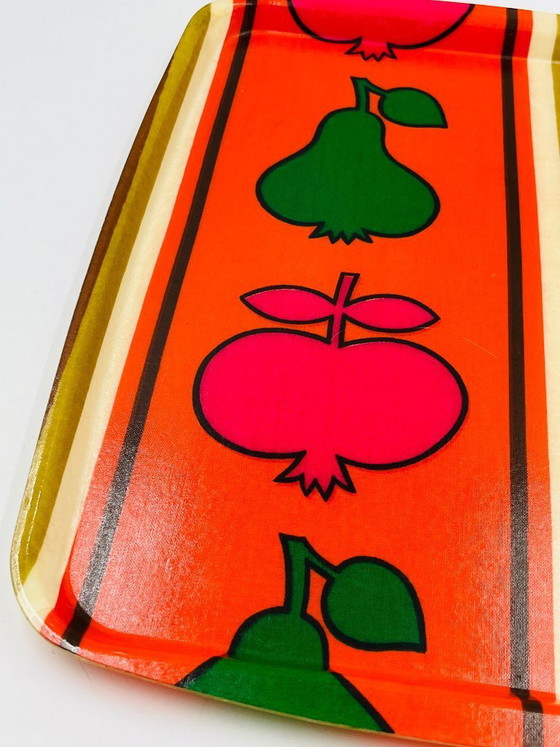 Image 1 of Vassoio vintage in plastica laminata con decorazione di frutta, stile scandinavo, anni '70