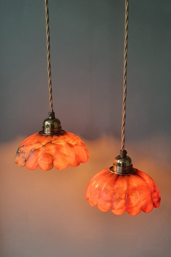 Set de Suspensions Vintage en Marbre Marron, Rouge, Ambre – Marble, Metal (photo 12 of 23)