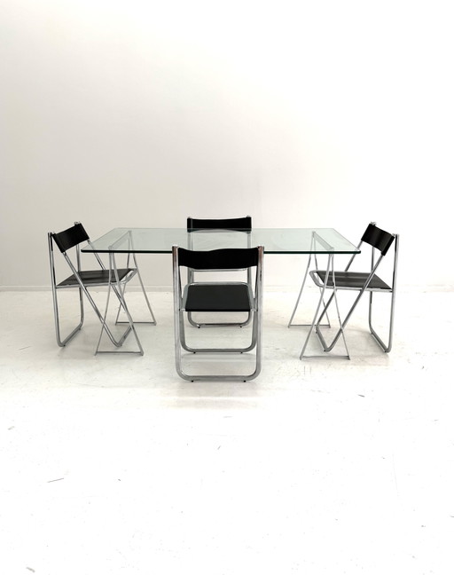 Vintage Eettafel In Chroom & Glas, Peter Ghyczy ‘80 – Chrome