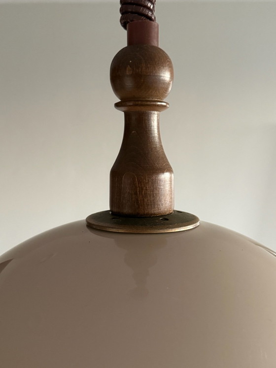 Vintage 70s design pendant lamp – Space Age – Plastic, Wood (photo 7 of 14)