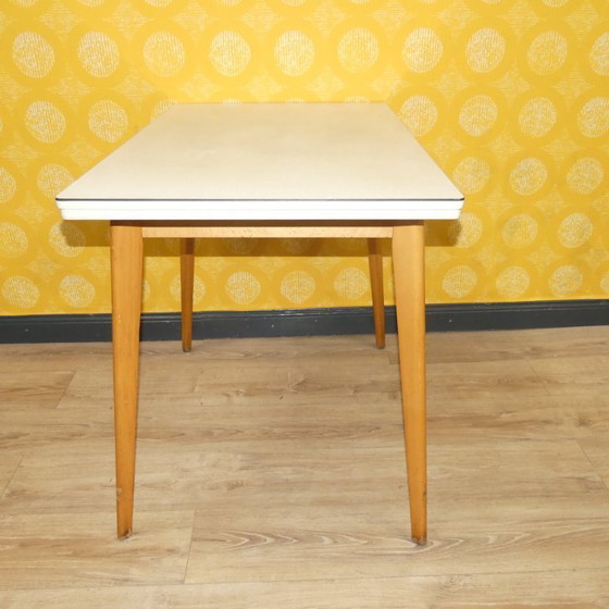 Image 1 of 50s 60s keukentafel houten tafel Resopal 60x94/152 uitschuifbare eettafel retro vintage keuken mid century werktafel