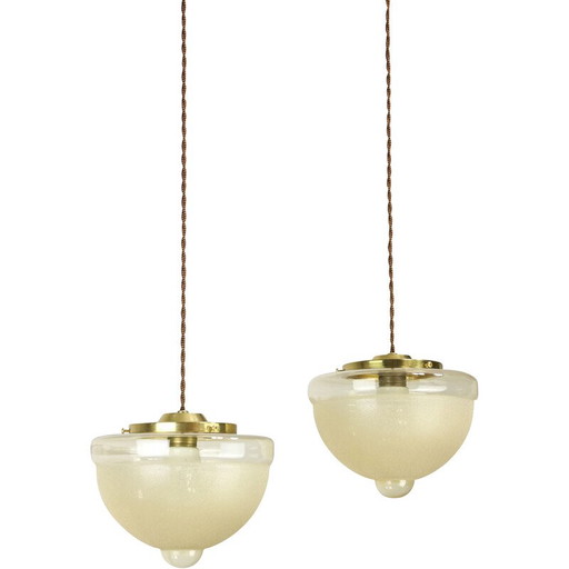 Paire de lampes suspendues vintage en laiton et verre, Italie