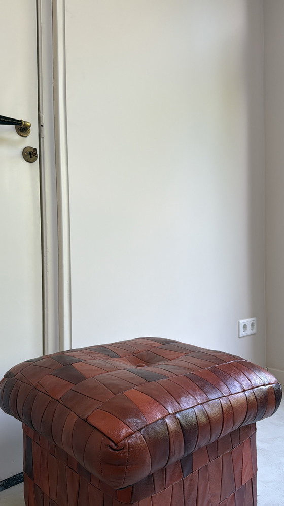 Image 1 of Vintage patchwork leren poef