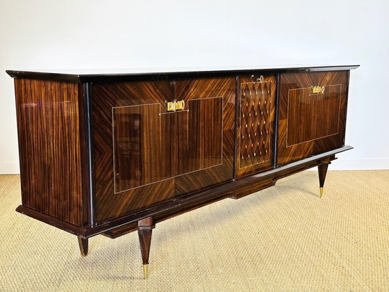 Image 1 of Lang Art Deco dressoir van Macassar ebbenhout, 1950