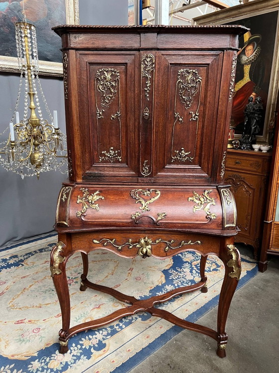 Secretaire in rococostijl. Massief eikenhout, handgeschilderd. Frankrijk. 18e eeuw. – Bureau, Wood (photo 2 of 9)