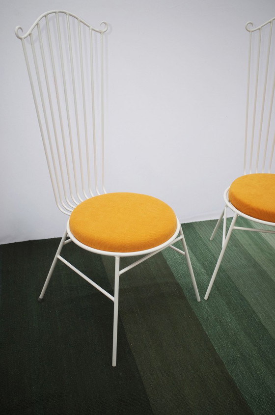 Image 1 of 2 X Vintage Metal Garden Chair With Yellow Cushion