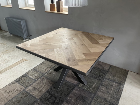 Image 1 of Herringbone dining table. Vintage oak.