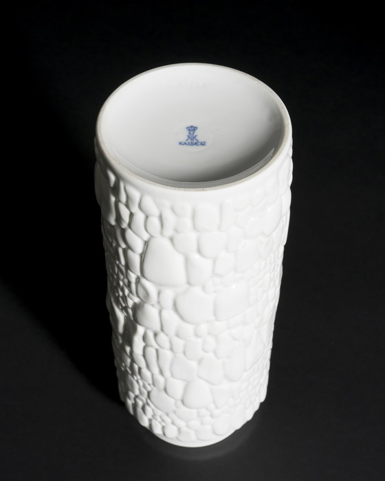 Image 1 of Manfred Frey AK Kaiser Glossy Porcelain Vase Fossil REPTILE Relief Op Art DUO
