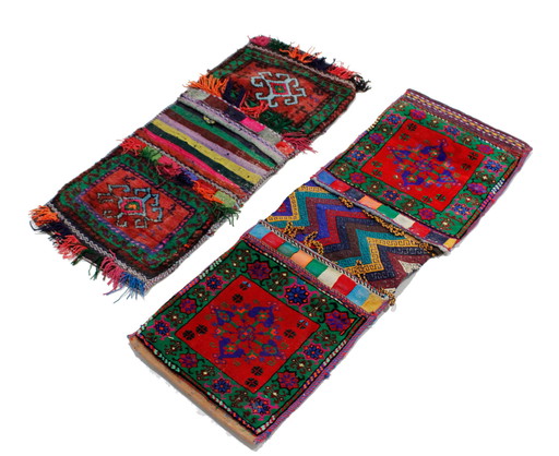 2x Original Handgeknüpfte Salz Tasche aus Echter Wolle, Khurjin, Afghan Deco 70x30 cm