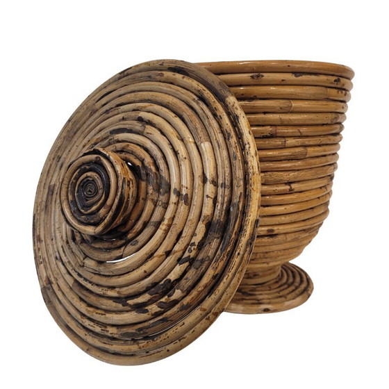 Image 1 of Cestino vintage in rattan con coperchio, XX secolo - Francia
