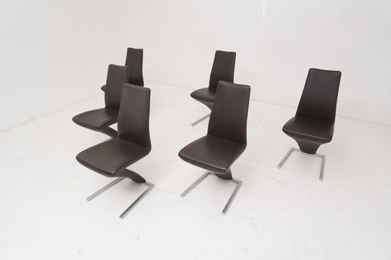 Image 1 of Tavolo da pranzo Rolf Benz 7800, 1210 sedie in pelle marrone, 6 pezzi