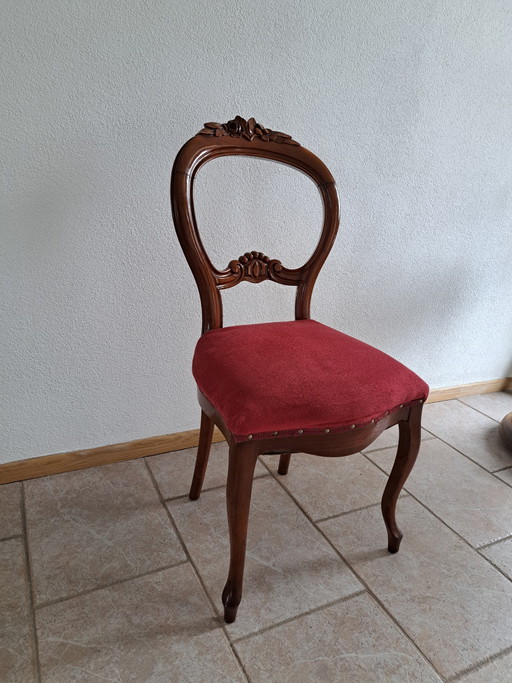 Antieke Victoriaanse Mahonie Stoel – eetkamerstoelen, Wood, Velvet (photo 2 of 7)