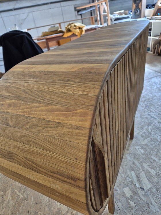 Image 1 of Unique wooden cabinet with roller door, handmade