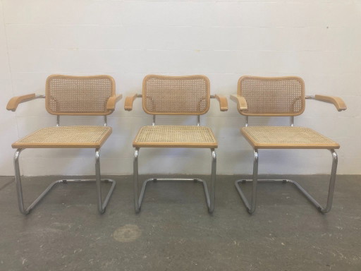3 X Vintage Cesca Breuer – Merk onbekend, eetkamerstoelen, Wood, Rattan