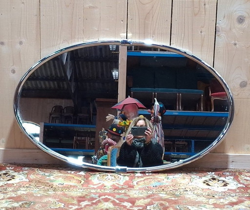 Art Deco chrome oval mirror