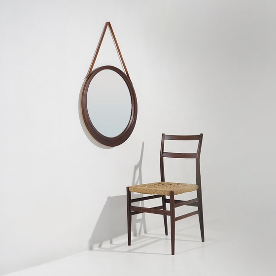 Ronde wandspiegel met leren band, jaren 60 – Glass, Leather (photo 13 of 13)