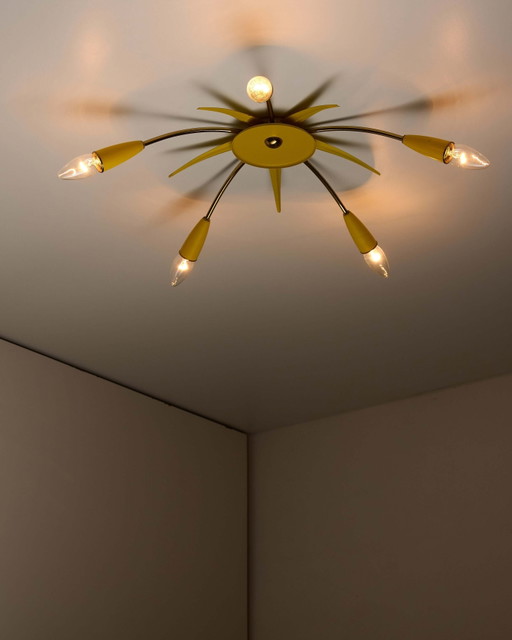 Mid-Century Gelbe Sputnik Deckenleuchte