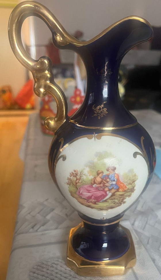 Image 1 of     Rococo Fragonard style porcelain aiguière / vase - 26cm high