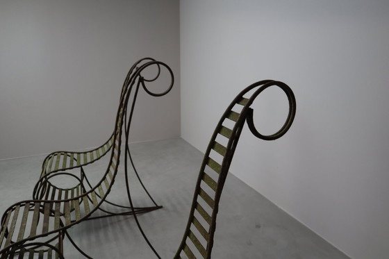 Image 1 of Set of three sculptural iron chairs, in the style of André Dubreuil