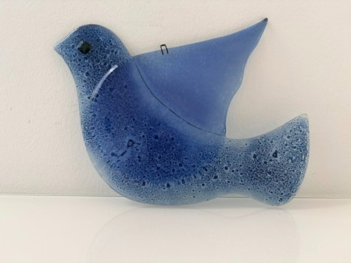 Blue glass bird glass hanger for window or wall