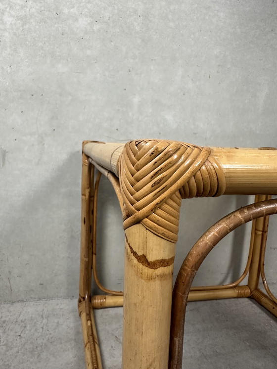 Image 1 of Table d'appoint vintage - bambou et verre